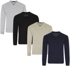 MENS V NECK SOFT KNIT JUMPER SWEATER PULL OVER LONG SLEEVE PLAIN TOPS PLUS SIZE